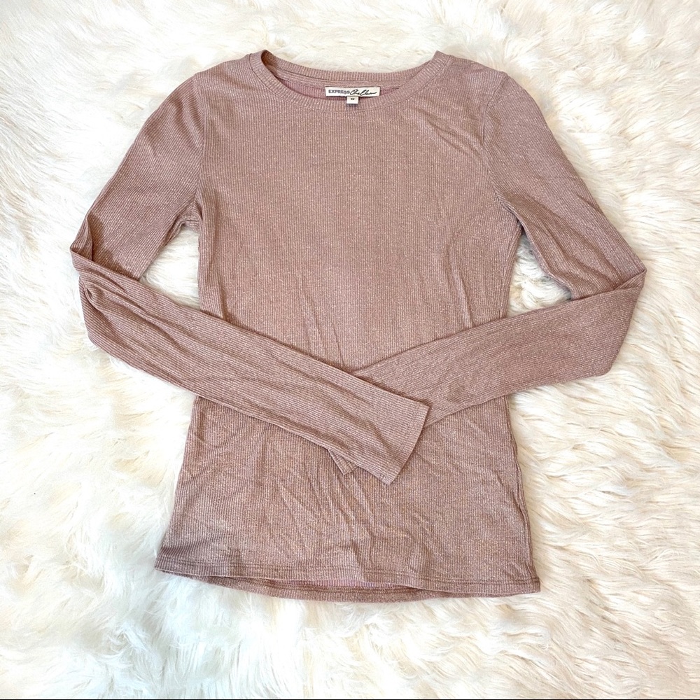 NWOT! Express Metallic Crew Neck Top - Blush